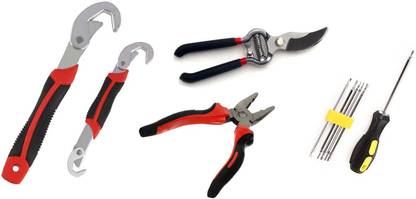E-DEAL High Quality Original Fatick 6 In 1 Screwdriver Set & Pro-Forged Professional Anvil Pruner & Yunhu Professional High Quality Multicolor Plier & SNG 9-32 mm All in one Multi-Purpose Double Sided Adjustable Wrench Hand Tool Kit