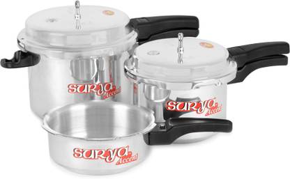 Surya Accent Super Saver combo pack 3 L, 2 L, 5 L Outer Lid Pressure Cooker