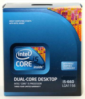 Intel Core i5-660 3.33 GHz Upto 3.6 GHz LGA 1156 Socket 2 Cores 4 Threads 4 MB Smart Cache Processor