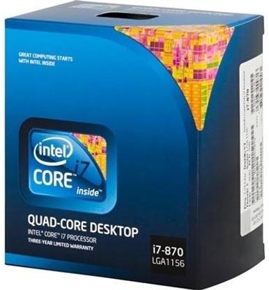 Intel Core i7-870 2.93 GHz Upto 3.6 GHz LGA 1156 Socket 4 Cores 8 Threads 8 MB Smart Cache Processor
