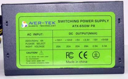 Avertek ATX-650 Watt SMPS 650 Watts Gaming PSU with 3 SATA Cables