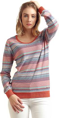 MODA ELEMENTI Round Neck Striped Women Pullover