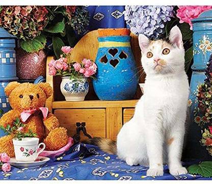 Lafayette Puzzle Factory Calico Cat Sitting By A Tea Set