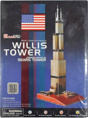 ASIAN HOBBY CRAFTS ***Willis Tower (3D Puzzle World's Greatest Architecture ) Model Size - 26cm x 20cm x 65cm
