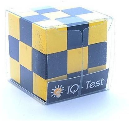 Iq Wood 3X3X3 Snake Cube 1.8 Wooden Puzzle Yellow & Black Checker Twisty Toy Serpent Cube