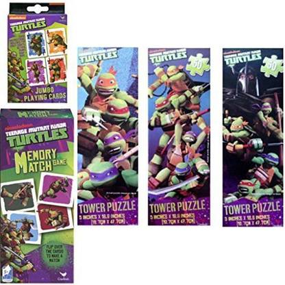 NICKELODEON Ultimate Teenage Mutant Ninja Turtles Puzzle Gift Set For Kids 3 TMNT Puzzles 1 Memory Match Game Plus 1 Pack of TMNT Jumbo Playing Cards