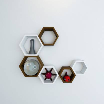ENCORE DECOR hexagon MDF (Medium Density Fiber) Wall Shelf