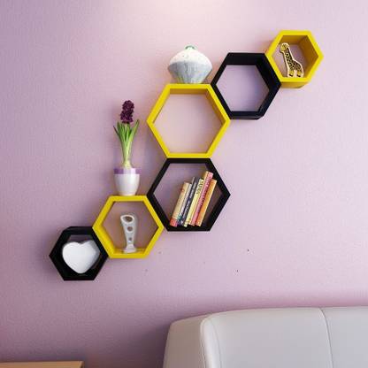 ENCORE DECOR Hexagon Shape MDF (Medium Density Fiber) Wall Shelf