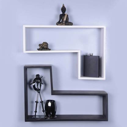Dcjc Dcjc Tetris Shelf Black & White 1 - Set Of 2 MDF (Medium Density Fiber) Wall Shelf