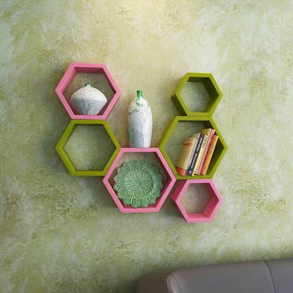 ENCORE DECOR Hexagon shape MDF (Medium Density Fiber) Wall Shelf