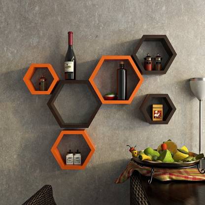 ENCORE DECOR Hexagon Shape set of 6 MDF (Medium Density Fiber) Wall Shelf