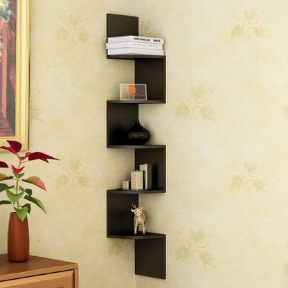 DriftingWood Corner Zigzag Mounted Floating 5 Rack Shelves/Shelf High Quality Wooden Home Decor Wall Shelf Wooden Wall Shelf