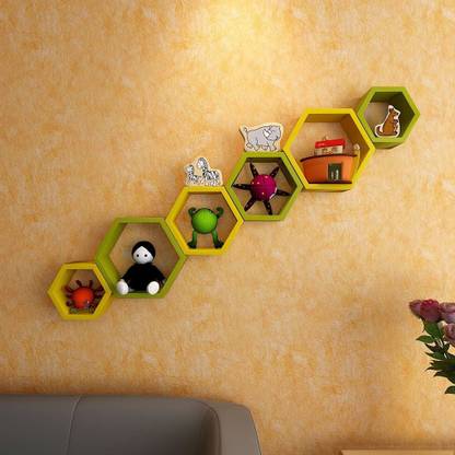 ENCORE DECOR Hexagon Shape MDF (Medium Density Fiber) Wall Shelf