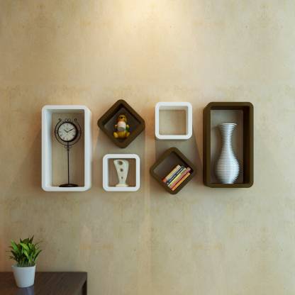 DecorNation Cube Rectangle Wooden Wall Shelf