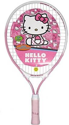 Sanrio Hello Kitty Pink Junior Tennis Racquet with Happy Face Vibration Dampener (19-inch) Pink Strung Tennis Racquet