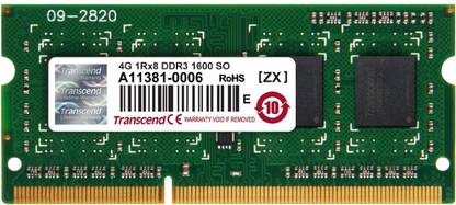 Transcend 1600 MHz DDR3 SO-DIMM DDR3 4 GB Laptop DDR3 (Transcend 4 GB DDR -3- 1600MHZ Laptops RAM (JM1600KSH-4G))