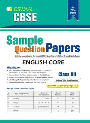 Oswaal CBSE Sample Question Papers For Class 12 English Core