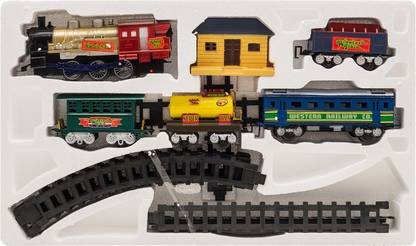Venus-Planet of toys Union Express Cargo Train Set Train Set with Real Smoke, Authentic Lights, and Sounds - A Full Set with Locomotive Engine, Cargo Cars, Tracks & Platform (Multicolour)