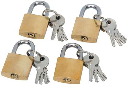 DOCOSS Pack Of 4-Small Brass Bag Lock 25 mm 3 Keys Good Quality Padlock