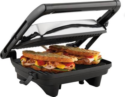 Hamilton Beach Chrome Panini Press 25460 with 2 Skewers Grill, Toast