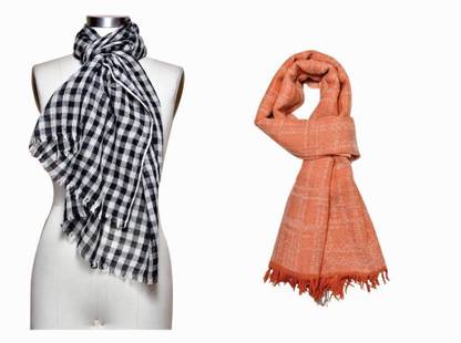 Studio B40 Self Design, Checkered Wool Blend Women Stole