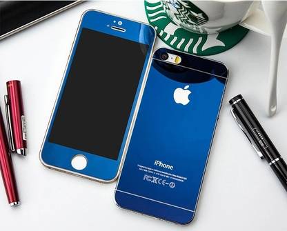 Comate Screen Guard for Electroplated Mirror Front + Back Tempered Glass Screen Protector for Apple Iphone 5 5S - Blue