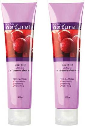 AVON Grape Seed Whitening 3 In 1 Cleanser Scrub & Mask - Set of 2 (100 g each) Scrub