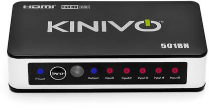 Kinivo 501BN Premium 5 port High speed HDMI switch with IR wireless remote and AC Power adapter - supports 3D, 1080p Media Streaming Device