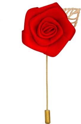 Avaron Projekt Handmade Big Red Rose With Gold Leaf Stainless Steel Sliding Pin Shirt Stud
