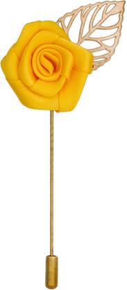 Avaron Projekt Handmade Yellow Rose With Gold Leaf Stainless Steel Sliding Pin Shirt Stud