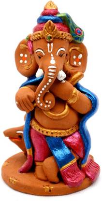 ExclusiveLane Handpainted Ganesha Posing Like Lord Krishna Decorative Showpiece  -  12 cm