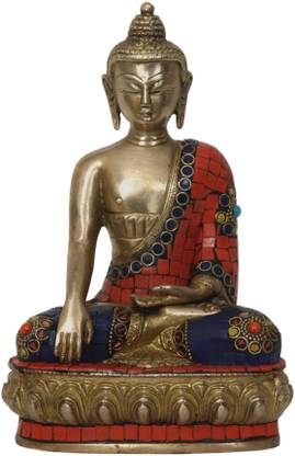 Aesthetic Decors Buddha Sitting Medicine W Stone Work Decorative Showpiece  -  20.3 cm