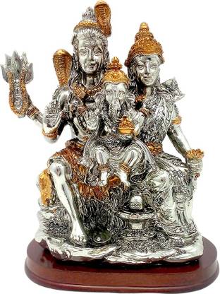 ART N HUB Platinum Plated Lord Shiva Parivar - Handicraft Statue (H-18 CM) Decorative Showpiece  -  18 cm