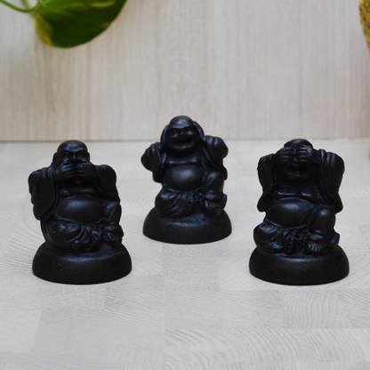 eCraftIndia Set of 3 Laughing Buddha - Grey Decorative Showpiece  -  6.35 cm