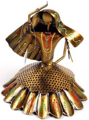 MohanJodero Elegant Iron Metal Handicraft Rajasthani Women Dancing Sculpture Decorative Showpiece  -  27 cm