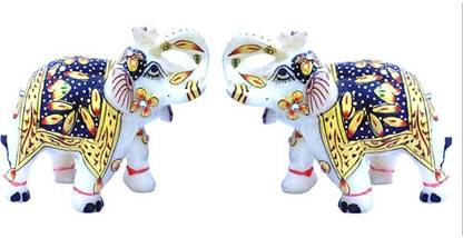 Chitrahandicraft Marble Elephant Pair Decorative Showpiece  -  7.5 cm