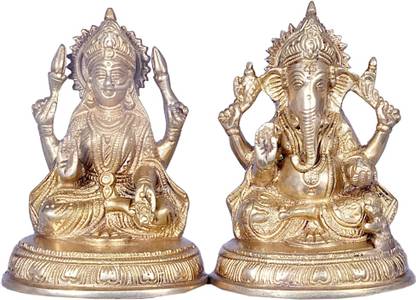 jy Laxmi Ganesh Brass God Idol Decorative Showpiece  -  15 cm