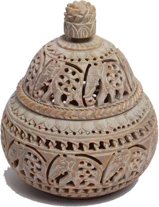 Pooja Creation Handmade Shopstone Handi Tipe Lamp Elephant Carved Decorative Showpiece  -  13 cm
