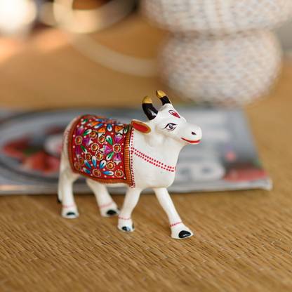 eCraftIndia Meenakari Metal White Calf Figurine Decorative Showpiece  -  11 cm