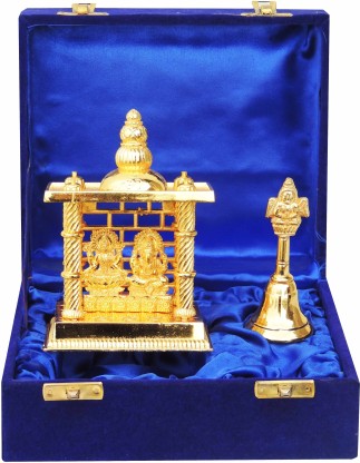 4.5 Inch Laxmi Ganesh Mandir- Brass Plated Especially for Diwali Puja and Gift Purpose Hashcart