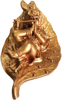 Matchless Gifts Metallic Color Baby Krishna On Leaf By Returnfavors Decorative Showpiece  -  14 cm