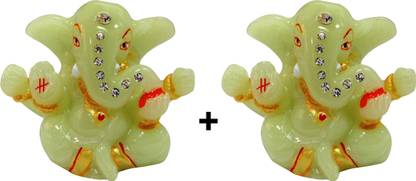 ManeKo Hindu God Idol Radium Ganesha Temple for Car Dashboard (Pack of 2) Decorative Showpiece  -  7 cm