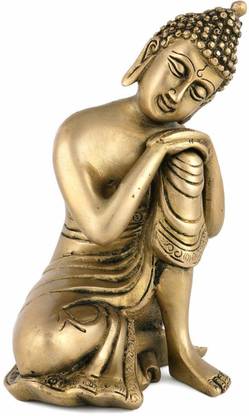 Collectible India Resting & Thinking Brass Buddha Statue - Fengshui Idol Decor Decorative Showpiece  -  17.5 cm