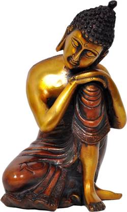 Aesthetic Decors Buddha Resting on Knee W Nepali Red Decorative Showpiece  -  19.1 cm