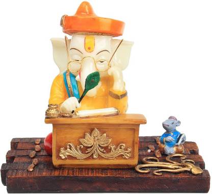 Adaa little Ganesha writing book in Chitraguptha style Decorative Showpiece  -  17 cm
