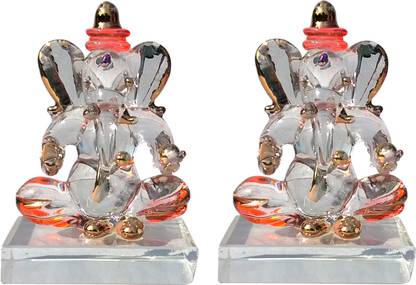 Mann Retails Two set of double face Ganesh Ji orange color Decorative Showpiece  -  4 cm