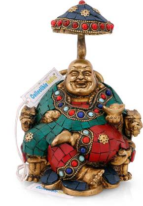 Collectible India Brass Laughing Buddha Statue Tibetan Happy Buddha Sculpture Fengshui Home Decorative Decorative Showpiece  -  16.51 cm