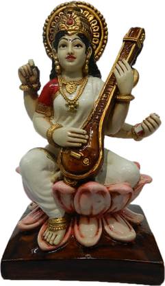 The Nodding Head Saraswati Devi Goddess of Knowledge Statue Decorative Showpiece  -  19 cm