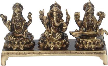 Cat Eye Export Lakshmi, Ganesha And Saraswati Sitting Statue On A Chowki Decorative Showpiece  -  8 cm