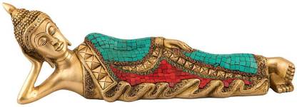 Collectible India Big Reclining Buddha Statue in Resting Pose - 18 Inches Length Sleeping/resting Budh Inlay Work Decorative Showpiece  -  15 cm